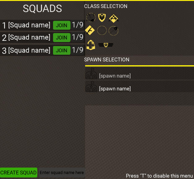 Selection menu for a strategy-based FPS game